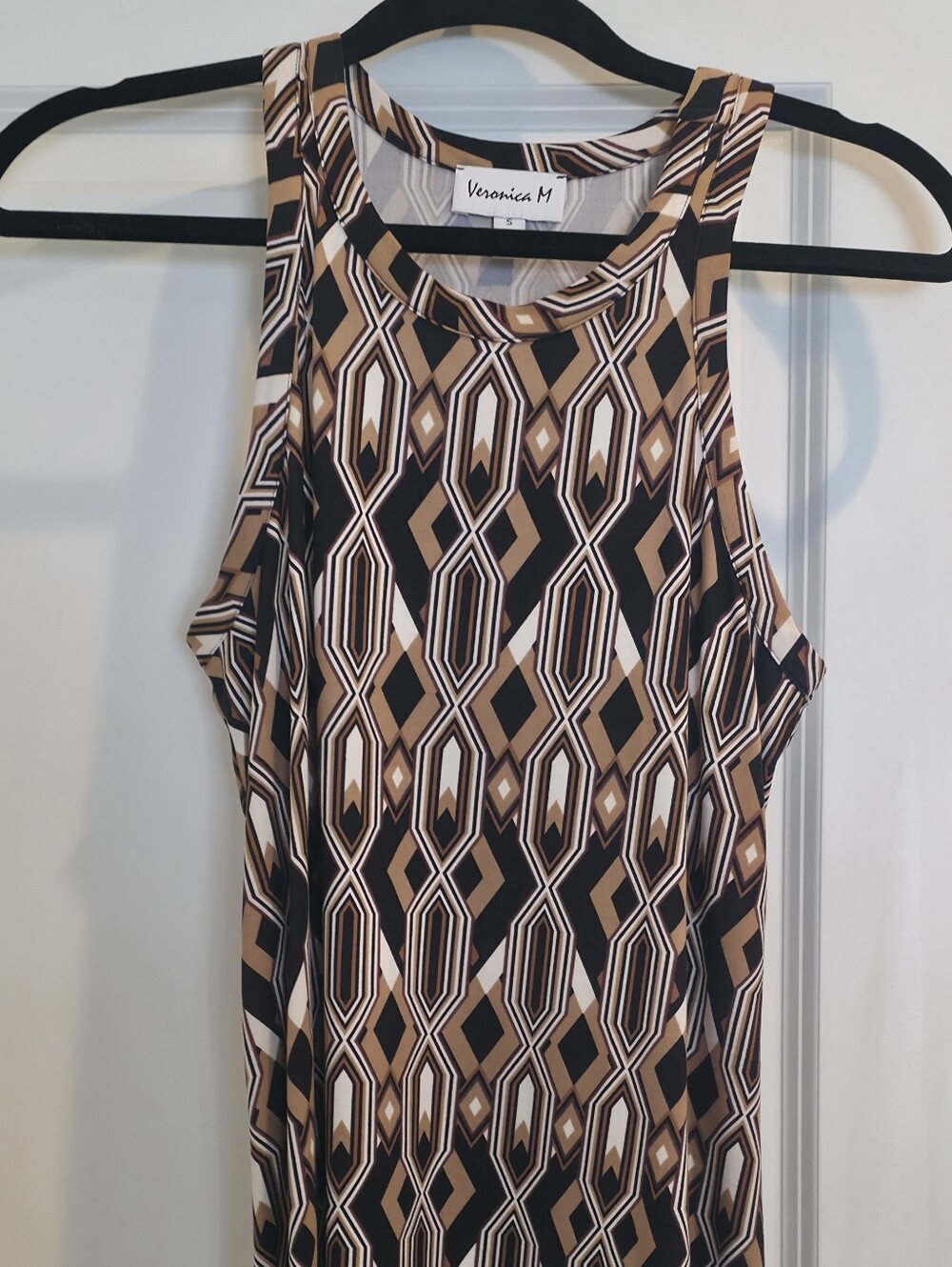 Veronica M Geometric Midi Dress in Brown, Black & White